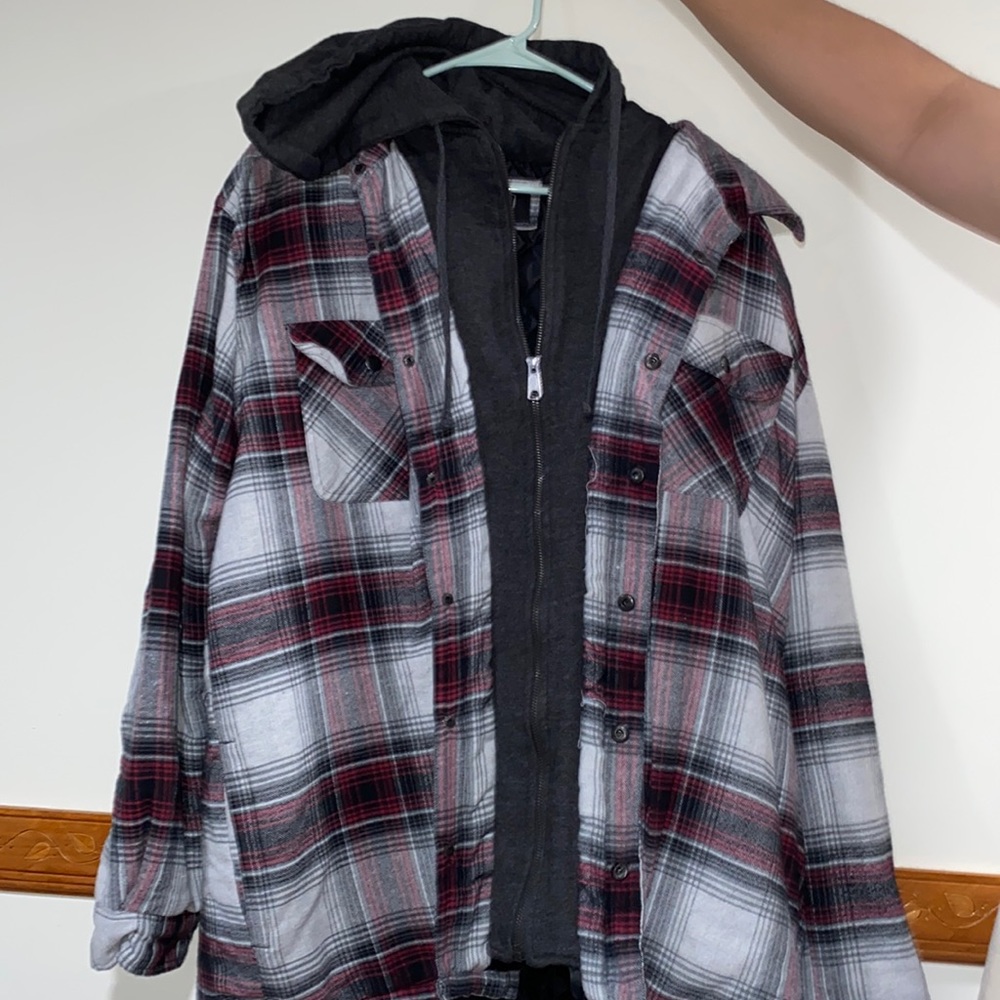 Hoodie and Flannel Jacket Layered Jacket